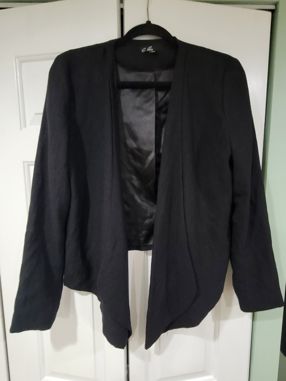 C. Luce Black Open-Front Draped Blazer